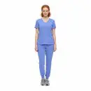 Wholesale women's blue scrub set with v-neck top and jogger pants