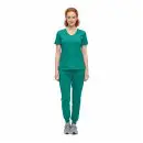 Wholesale women's teal v-neck scrub top and jogger pants set