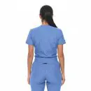 Wholesale women's blue scrubs set with short sleeve top and pants with pockets, back view