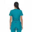 Wholesale women's teal scrub set with short-sleeve top and pants featuring pockets