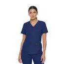 Wholesale women's navy blue v-neck scrub top with short sleeves and front pockets