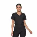 Wholesale women's black v-neck scrub top with short sleeves and elastic waistband pants