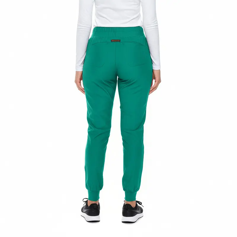 Wholesale women's green jogger pants with elastic waistband and cuffs, back view