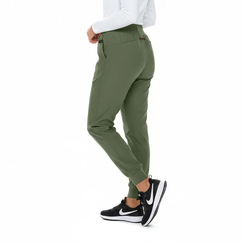 Wholesale women's olive green jogger pants with elastic waistband and cuffed ankles