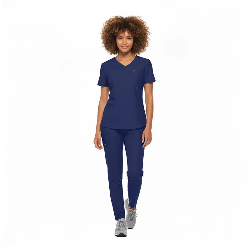 Wholesale women's navy v-neck short-sleeve t-shirt and matching navy leggings set