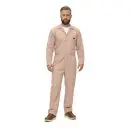 Wholesale men's khaki cotton coverall with long sleeves, chest pocket, and front zipper closure