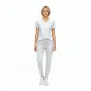 Wholesale women's white v-neck scrub top and jogger pants set with drawstring waist