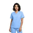 Wholesale women's periwinkle blue scrub top with v-neckline and front pockets