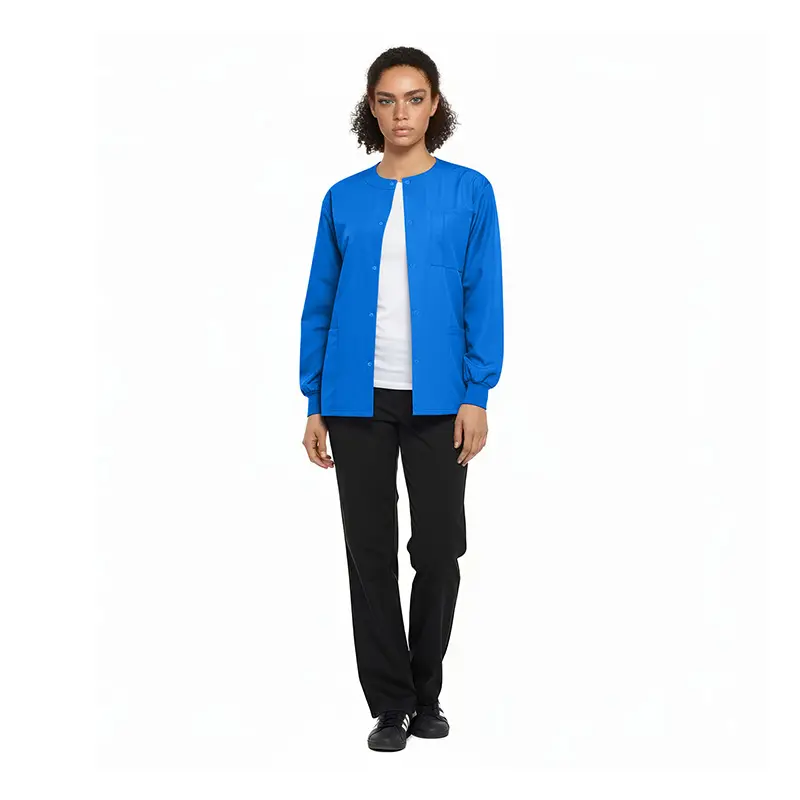 Wholesale women's royal blue cardigan jacket with white undershirt and black pants