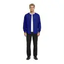 Wholesale men's navy blue cardigan with white trim, white undershirt, and black pants