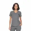 Wholesale women's gray v-neck scrub top with short sleeves and chest pocket