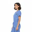 Wholesale women's blue medical scrubs set with short sleeves and drawstring pants