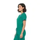 Wholesale women's teal green medical scrub top with short sleeves and front pockets