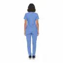 Wholesale women's blue scrub set with short-sleeve top and straight-leg pants