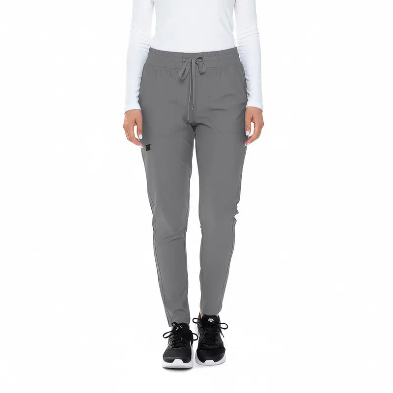 Wholesale women's gray drawstring jogger pants with cargo pockets and tapered ankles