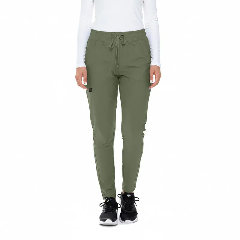 Wholesale women's olive green jogger pants with drawstring waist and cargo pockets