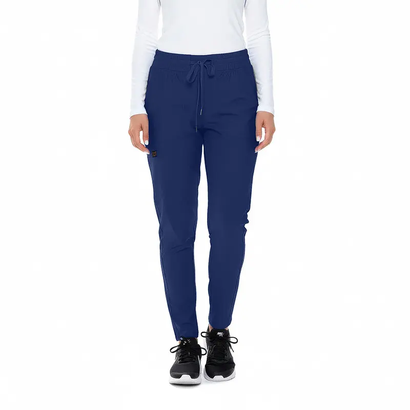 Wholesale women's navy blue jogger pants with drawstring waist and cargo pockets