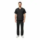 Wholesale men's black v-neck scrub top and pants set with short sleeves