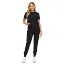 Wholesale women's black short sleeve t-shirt and jogger pants set with white sneakers