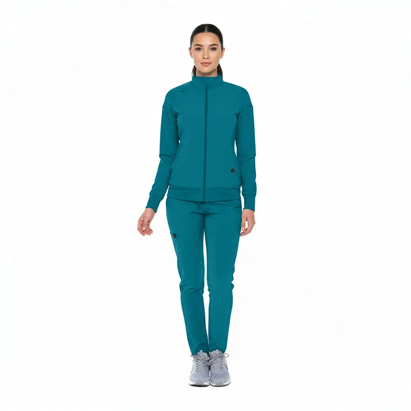 Wholesale women's teal zip-up jacket and matching pants tracksuit set