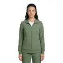 Wholesale women's sage green zip-up jacket with ribbed cuffs and side pockets