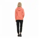 Wholesale women's coral hoodie with black jogger pants and black sneakers, rear view