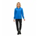 Wholesale women's blue zip-up hoodie with black jogger pants and black sneakers