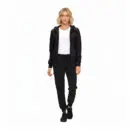 Wholesale women's black zip-up hoodie with white t-shirt and black jogger pants