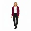 Wholesale women's burgundy zip-up hoodie with white t-shirt and black jogger pants outfit