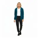 Wholesale women's teal zip-up hoodie, white t-shirt, and black jogger pants outfit