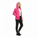 Wholesale women's pink zip-up hoodie with white undershirt and black jogger pants