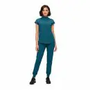 Wholesale women's teal short-sleeve polo shirt and jogger pants set