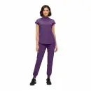 Wholesale women's purple short-sleeve polo shirt and jogger pants set