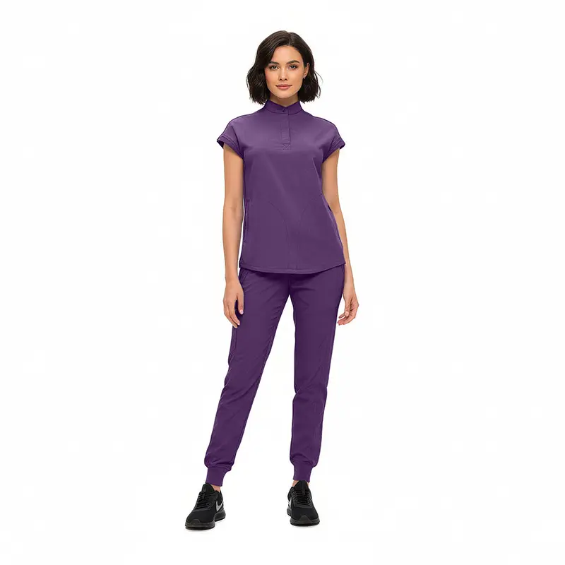 Wholesale women's purple short-sleeve polo shirt and jogger pants set