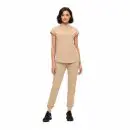 Wholesale women's beige short-sleeve polo shirt and jogger pants set