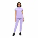 Wholesale women's lavender short-sleeve polo shirt and jogger pants set