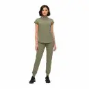 Wholesale women's olive green short-sleeve polo shirt and jogger pants set