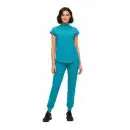 Wholesale women's teal short-sleeve polo shirt and jogger pants set