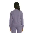 Wholesale women's purple quarter-zip sweatshirt with ribbed cuffs and waistband, back view
