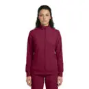 Wholesale women's burgundy zip-up track jacket with ribbed cuffs and side pockets