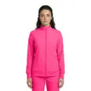 Wholesale women's hot pink zip-up track jacket with ribbed cuffs and side pockets