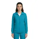 Wholesale women's teal zip-up jacket with ribbed cuffs and front pockets