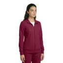 Wholesale women's burgundy full-zip fleece jacket with collar and side pockets