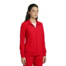 Wholesale women's red zip-up track jacket with ribbed cuffs and collar