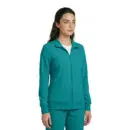 Wholesale women's teal zip-up jacket with collar and side pockets