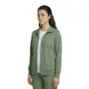 Wholesale women's sage green zip-up jacket with white undershirt and matching cargo pants