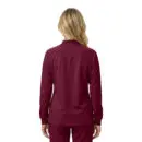 Wholesale women's burgundy zip-up sweatshirt with long sleeves, shown from back view