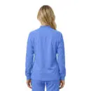Wholesale women's blue long sleeve zip-up jacket with ribbed cuffs and waistband
