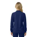 Wholesale women's navy blue zip-up jacket with long sleeves, shown from back view