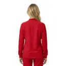 Wholesale women's red track jacket with long sleeves and ribbed cuffs, back view